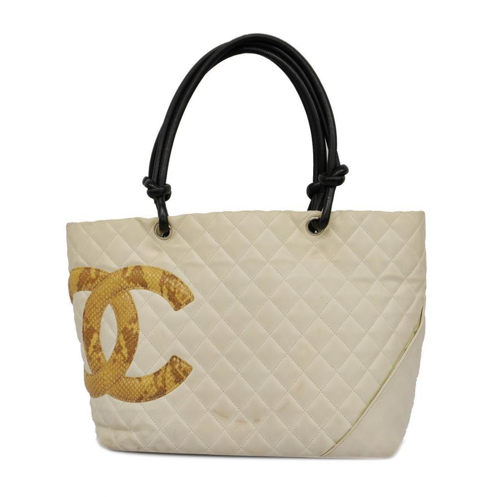 Chanel Cambon Tote Bag Lambskin Python White Silv… - image 1